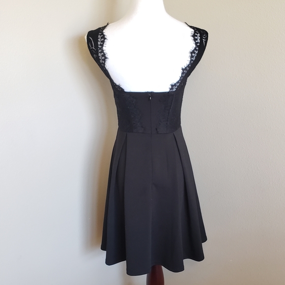 Francesca's Black Skater Dress with Lace Neckline - Picture 5 of 13